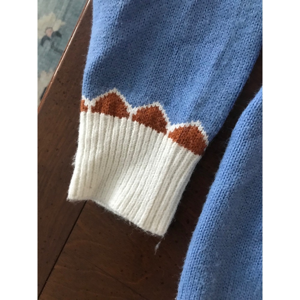Women's Fair Isle Knit Sweater Blue Brown‎ White Pullover Long Sleeve Size L - Picture 4 of 7
